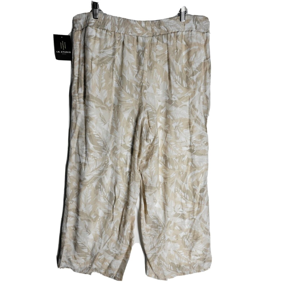 NWT- I.N.Studio Women Wide Leg Pants Lined Printed Pull On Elastic Waist Plus 2X